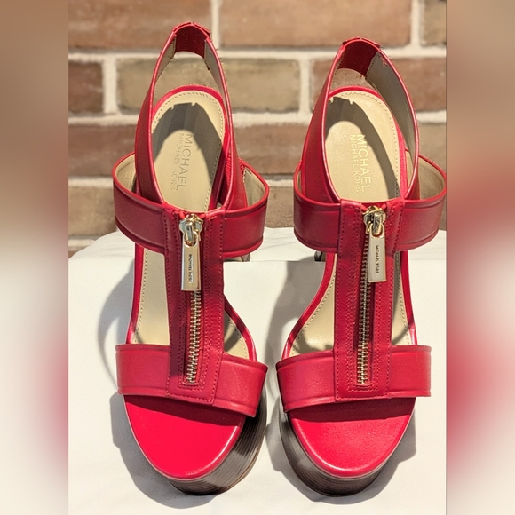 Brand New Michael Kors Berkley Leather Platform Sandal Lacquer Red Size 6 - Picture 5 of 13